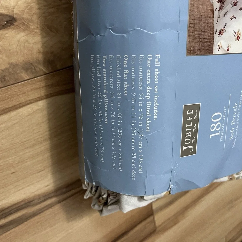 90s Full Sheet Set Cotton Blend 50/50 Percale Jubilee NOS Jenna Rosebud Cottage